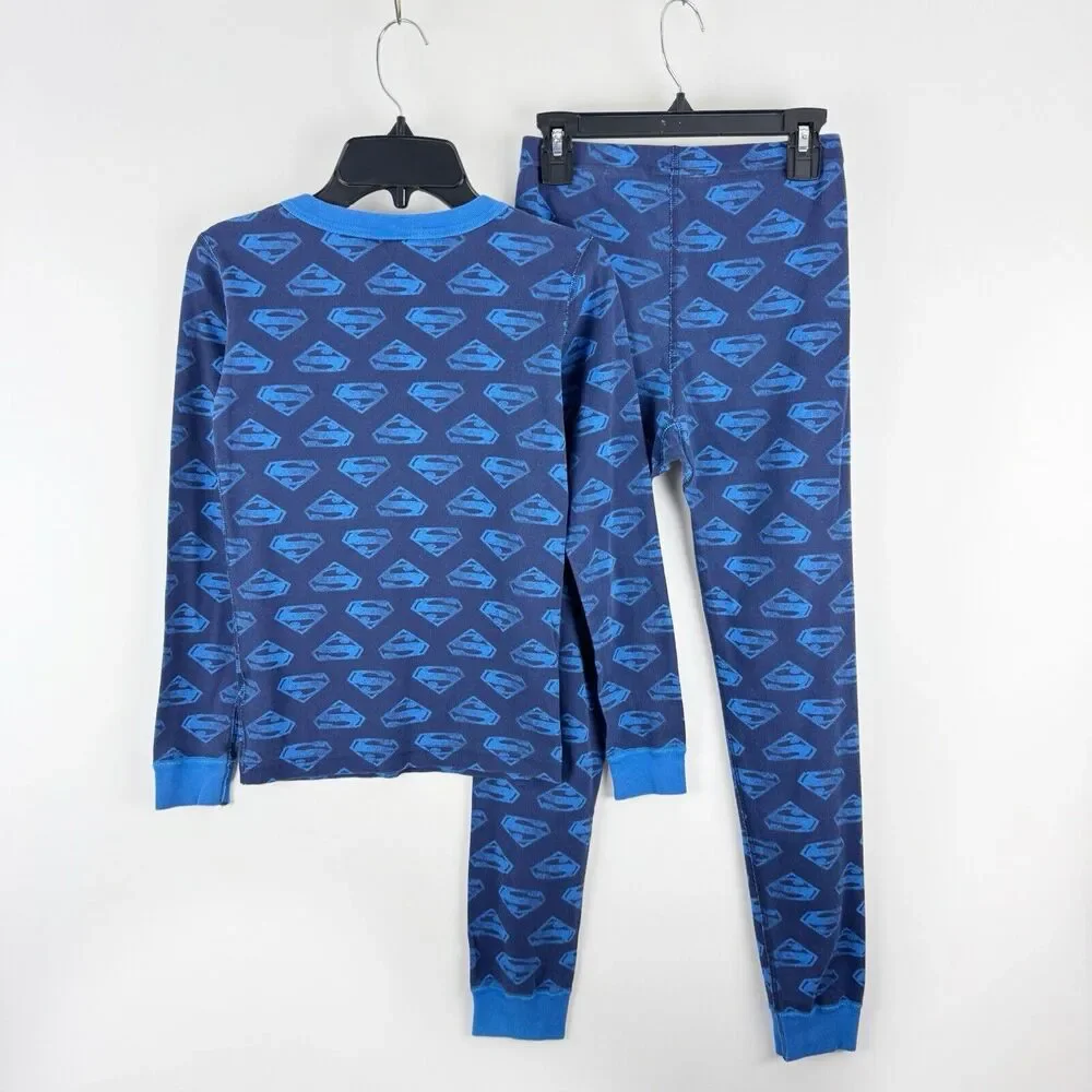 Hanna Andersson Pajamas Size 140 US 10 2pc Set Blue Superman Long Sleeve PJ